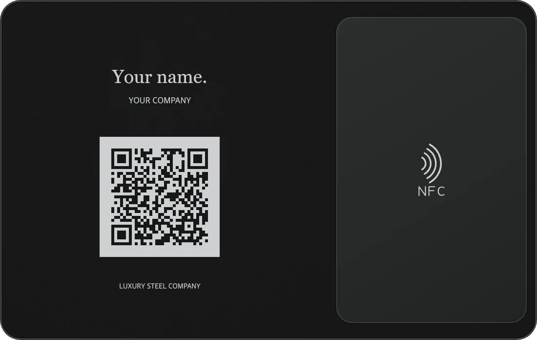 Back of black card with QR and NFC